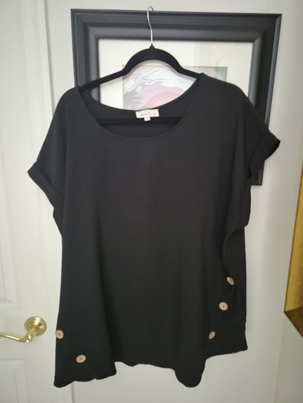 Love J Black Short-Sleeve Button Accent Women's Tunic 3x
